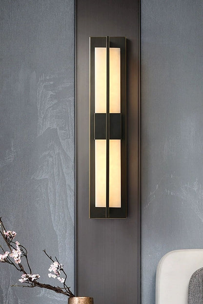 Rectangular Alabaster Brass Wall Lamp - view 40 | morylighting