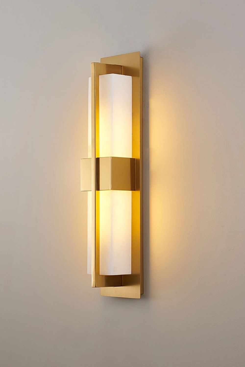 Rectangular Alabaster Brass Wall Lamp - view 6 | morylighting