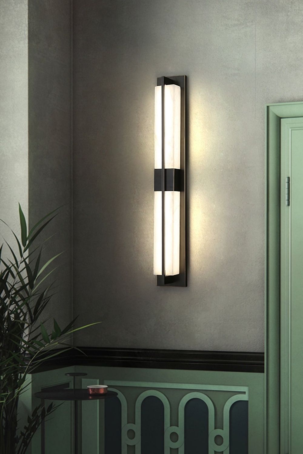 Rectangular Alabaster Brass Wall Lamp - view 7 | morylighting