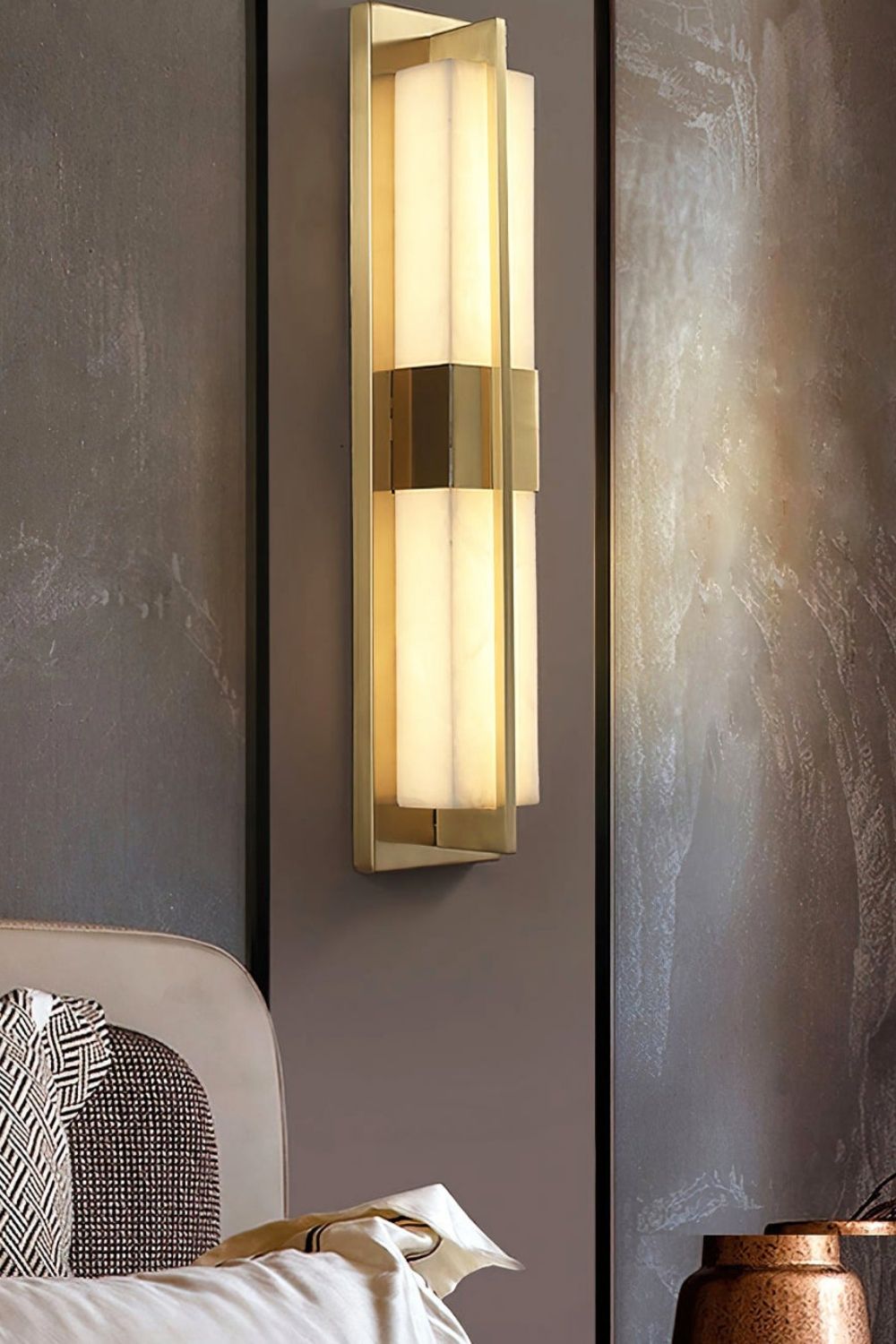 Rectangular Alabaster Brass Wall Lamp - view 9 | morylighting