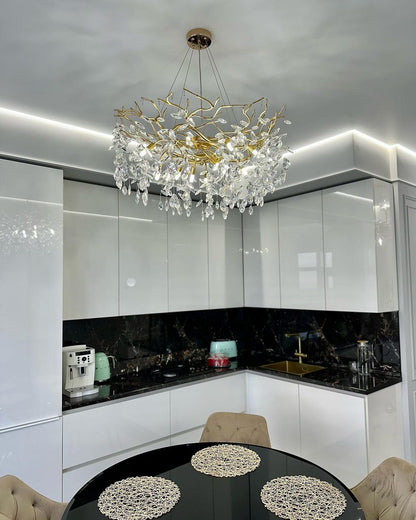 French Branch Crystal Chandelier with Elegant Crystal Leaves