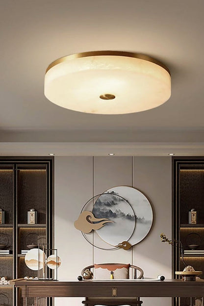 Round Alabaster Brass Ceiling Light - view 2 | morylighting