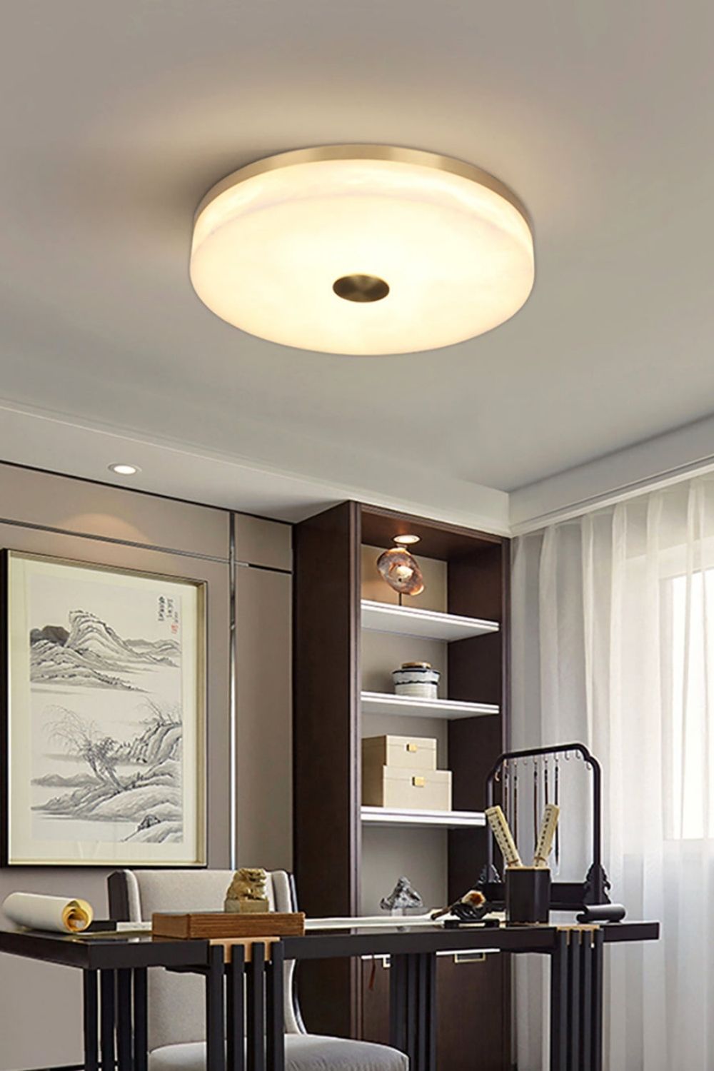 Round Alabaster Brass Ceiling Light - view 3 | morylighting