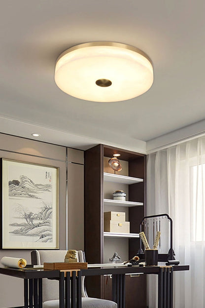 Round Alabaster Brass Ceiling Light - view 3 | morylighting