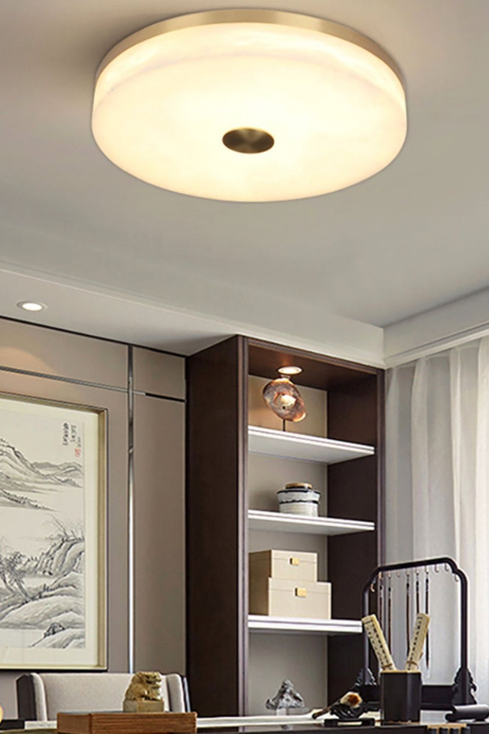 Round Alabaster Brass Ceiling Light - view 7 | morylighting