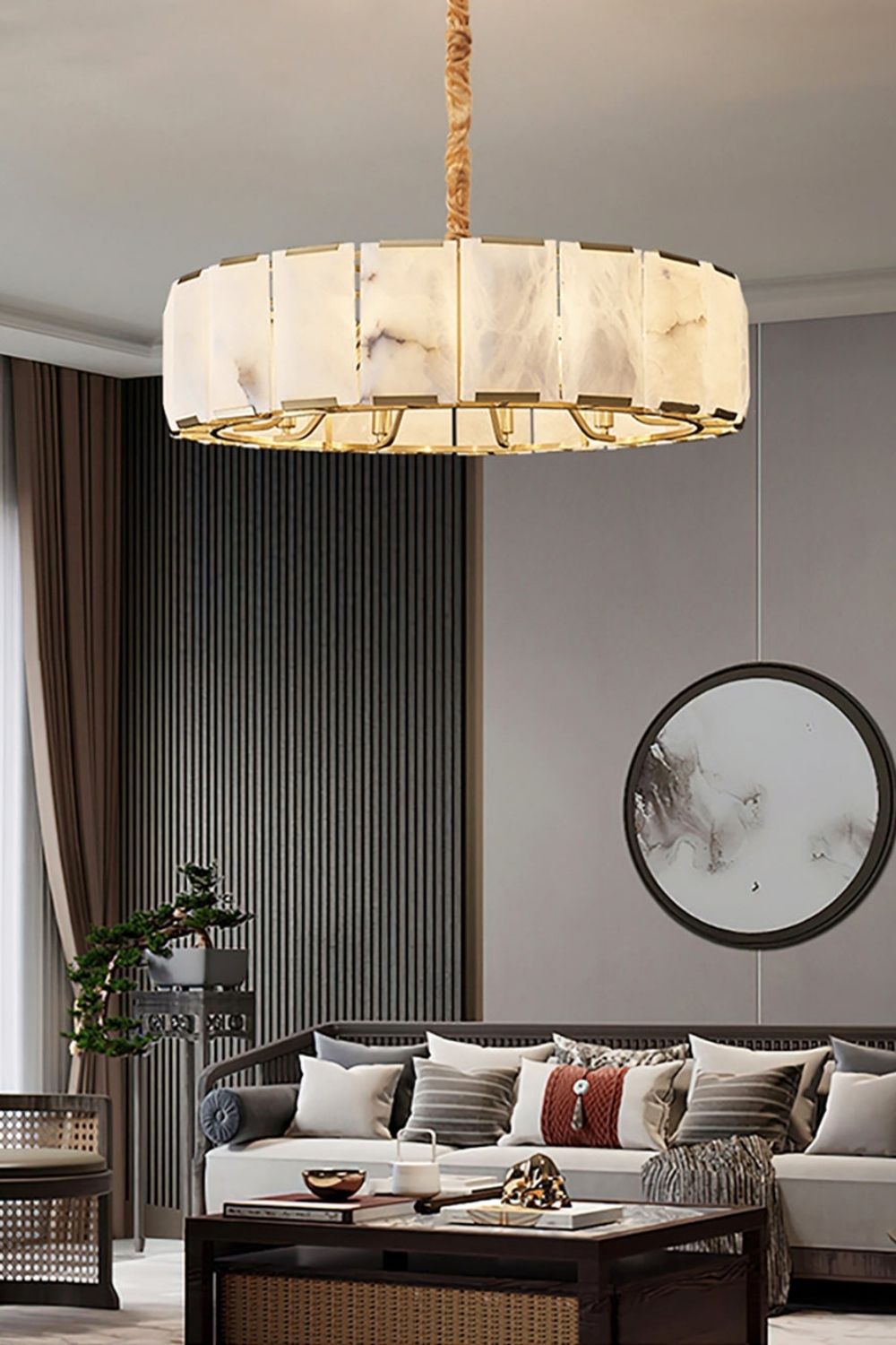 Round Modern Alabaster Chandelier - view 2 | morylighting