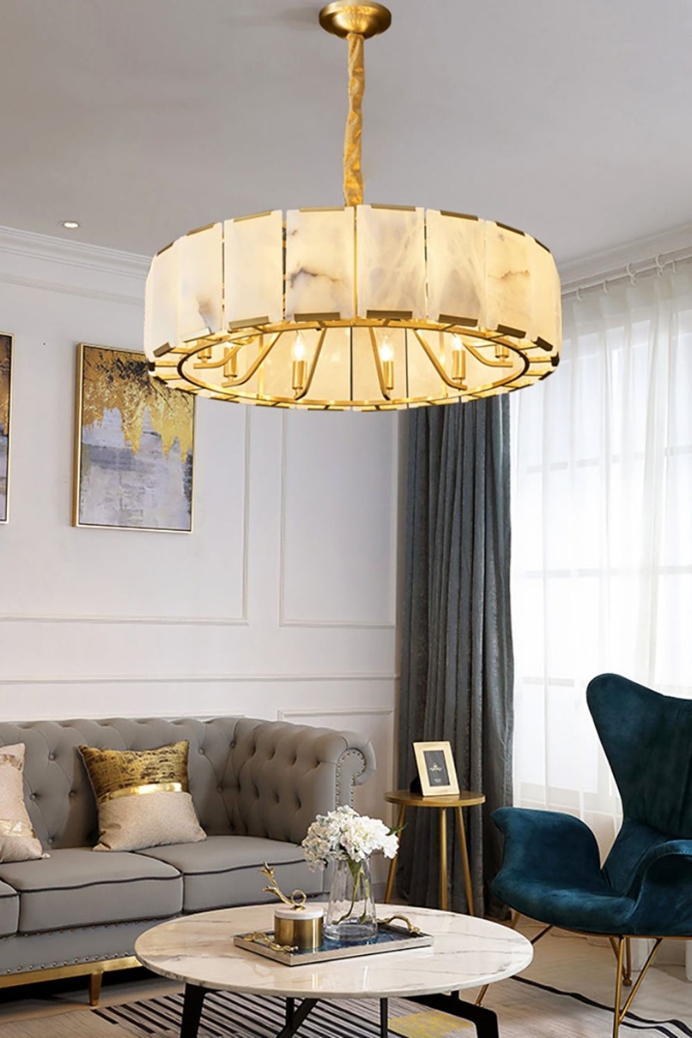 Round Modern Alabaster Chandelier - view 6 | morylighting