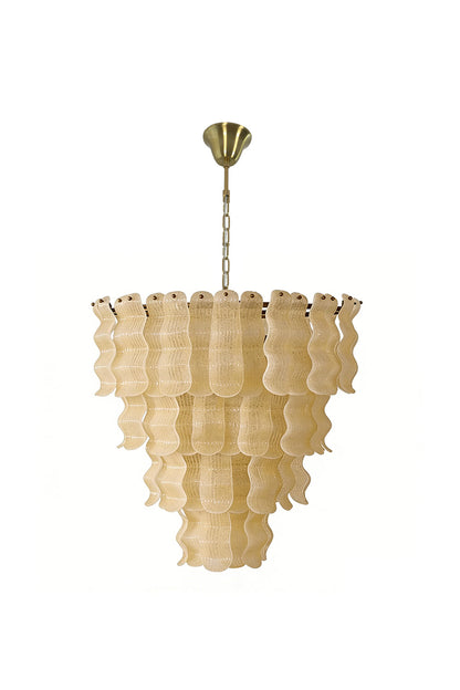 Tiered ruffled glass chandelier with brass finish | Metal | Glass | Front view isolated on white background | vexa lamps