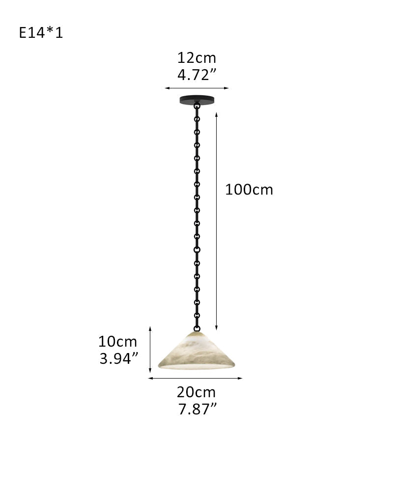 Medium 12" Conical Pendant White Alabaster Shade with Adjustable Chain for living room