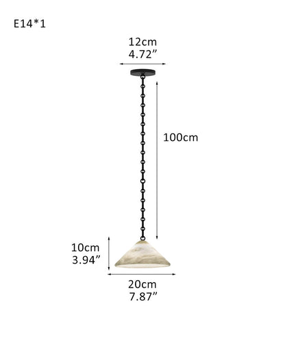 Medium 12" Conical Pendant White Alabaster Shade with Adjustable Chain for living room