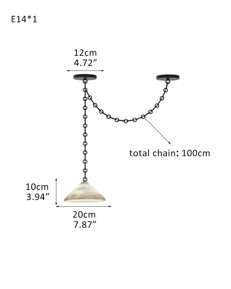 Medium 12" Conical Pendant White Alabaster Shade with Adjustable Chain for living room