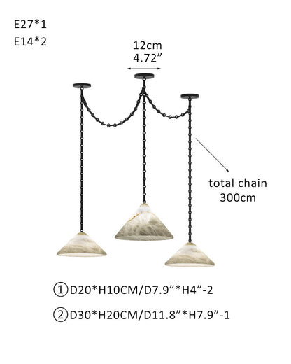 Medium 12" Conical Pendant White Alabaster Shade with Adjustable Chain for living room