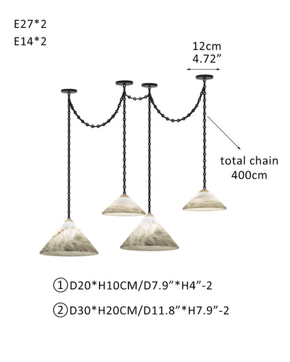 Medium 12" Conical Pendant White Alabaster Shade with Adjustable Chain for living room