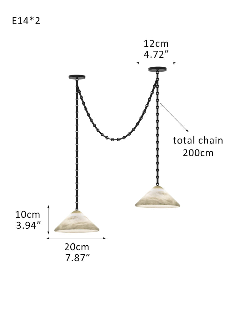 Medium 12" Conical Pendant White Alabaster Shade with Adjustable Chain for living room