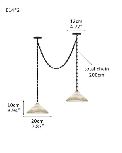 Medium 12" Conical Pendant White Alabaster Shade with Adjustable Chain for living room