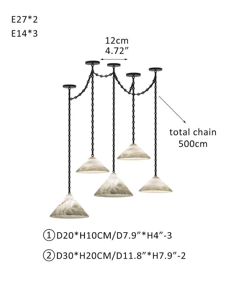 Medium 12" Conical Pendant White Alabaster Shade with Adjustable Chain for living room
