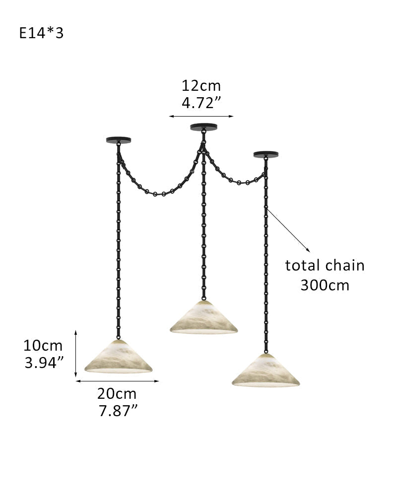 Medium 12" Conical Pendant White Alabaster Shade with Adjustable Chain for living room
