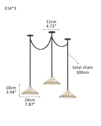 Medium 12" Conical Pendant White Alabaster Shade with Adjustable Chain for living room