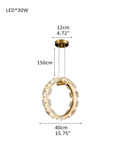 Antique Brass Ring Frame Round Halo Alabaster Modern Lighting Chandelier Wide 31"