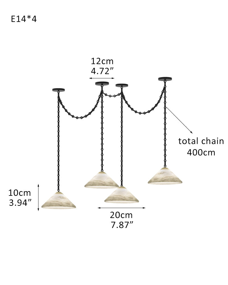 Medium 12" Conical Pendant White Alabaster Shade with Adjustable Chain for living room