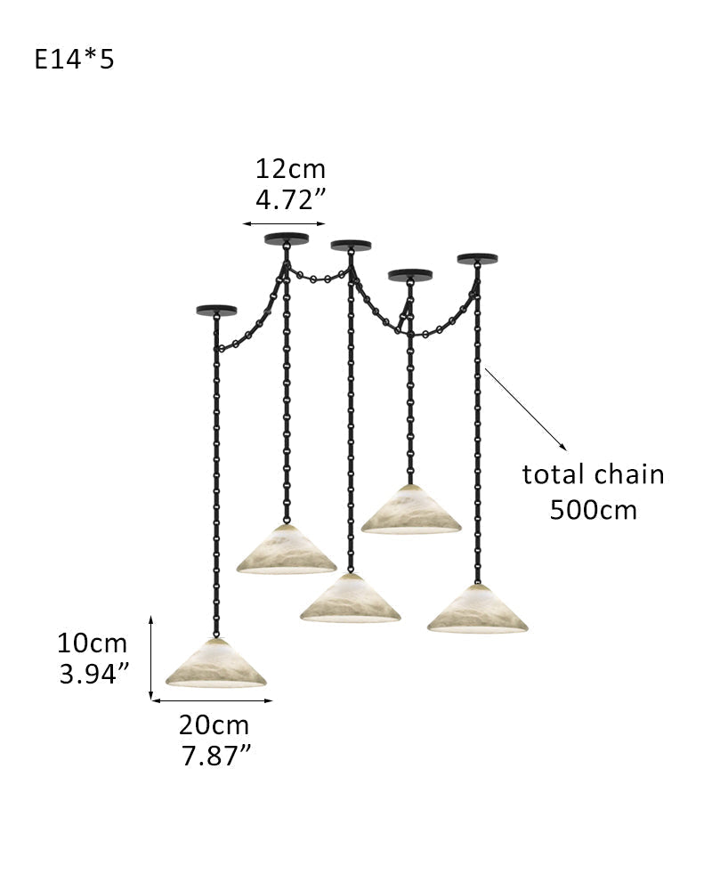 Medium 12" Conical Pendant White Alabaster Shade with Adjustable Chain for living room