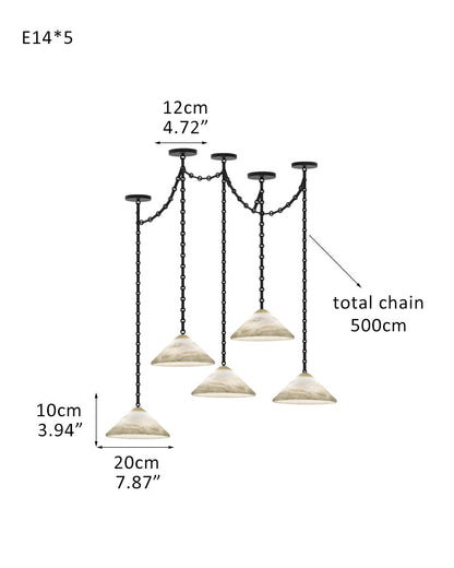 Medium 12" Conical Pendant White Alabaster Shade with Adjustable Chain for living room