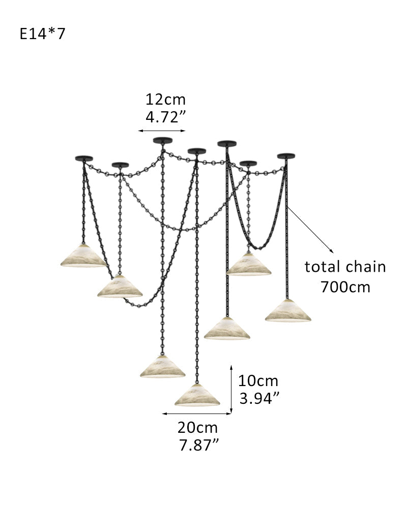 Medium 12" Conical Pendant White Alabaster Shade with Adjustable Chain for living room
