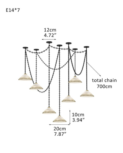 Medium 12" Conical Pendant White Alabaster Shade with Adjustable Chain for living room