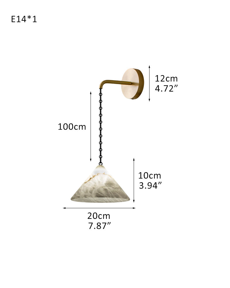 Medium 12" Conical Pendant White Alabaster Shade with Adjustable Chain for living room