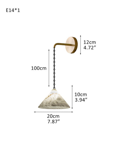 Medium 12" Conical Pendant White Alabaster Shade with Adjustable Chain for living room