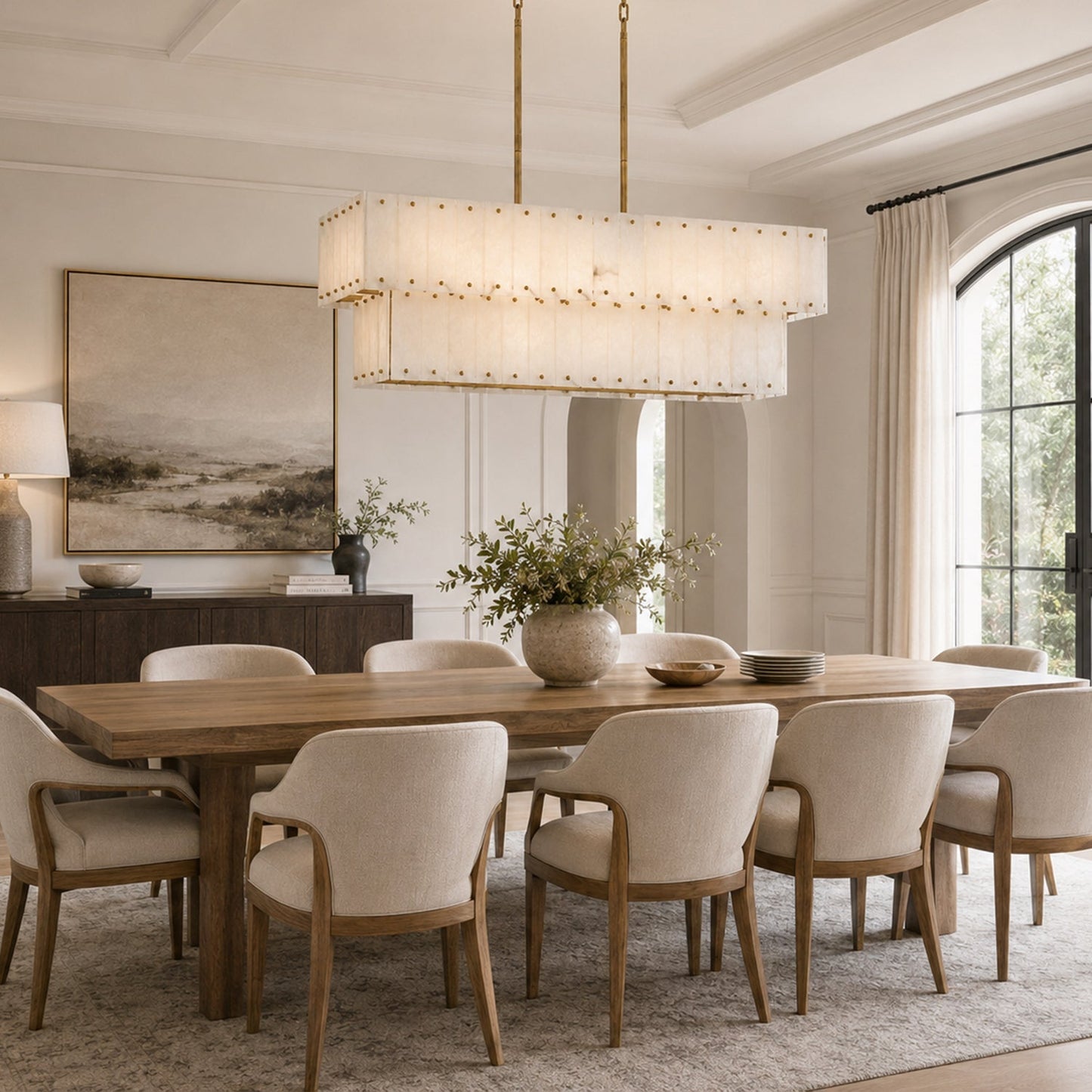 Simona Alabaster Linear 2-Tier Chandelier