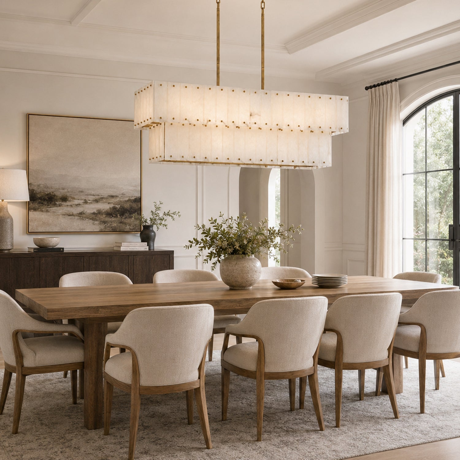 Simona Alabaster Linear 2-Tier Chandelier