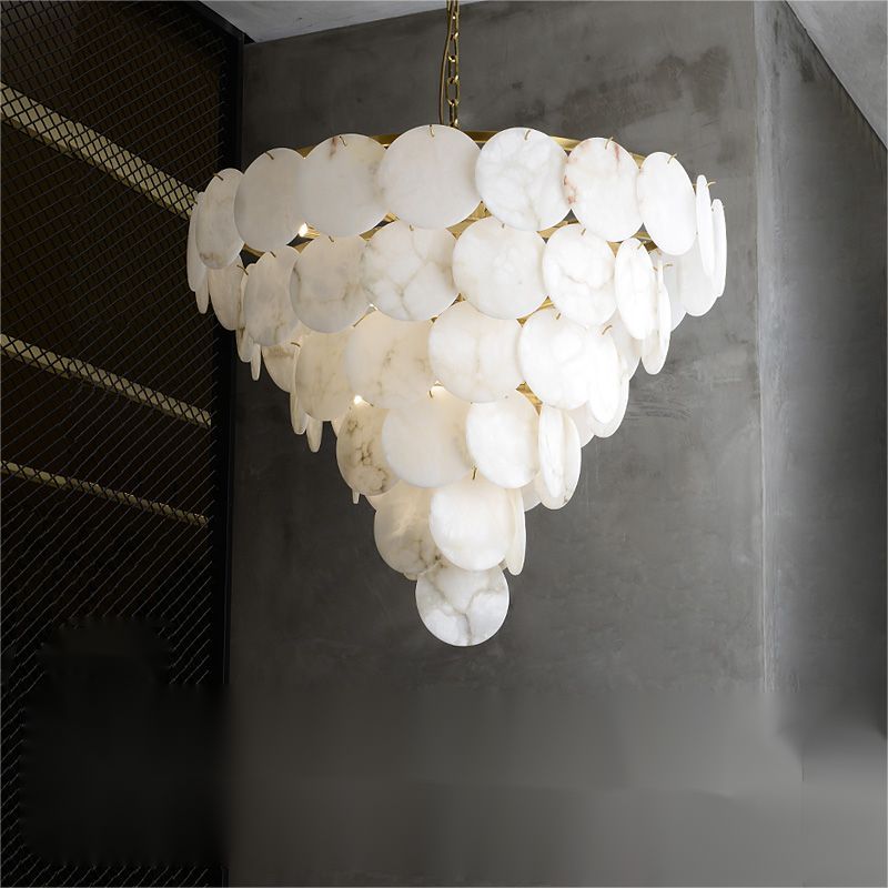 Morylighting Grand Tiered Alabaster Round Chandelier - grand American foyer with two-story ceiling