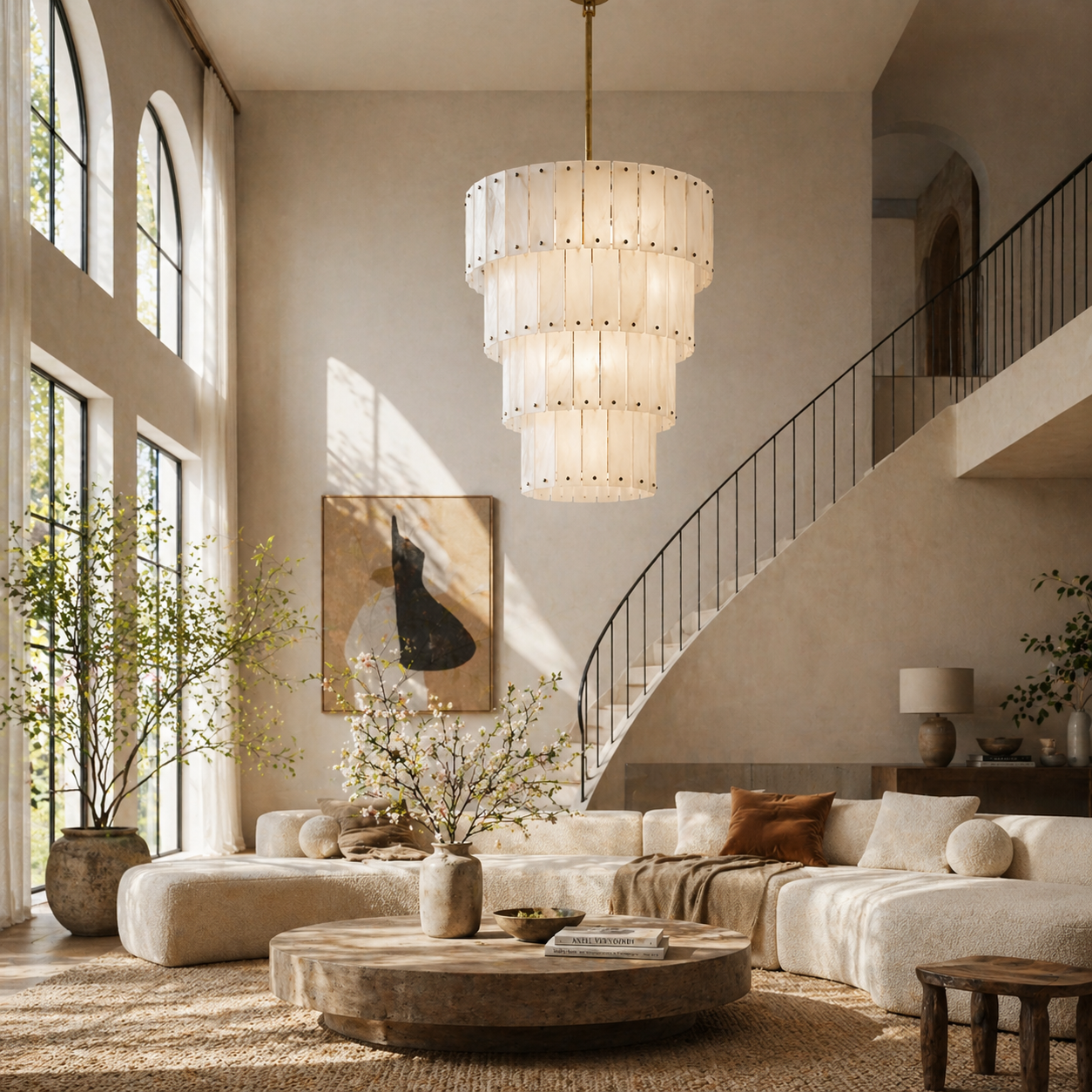 Simona Alabaster Round 4-Tier Chandelier