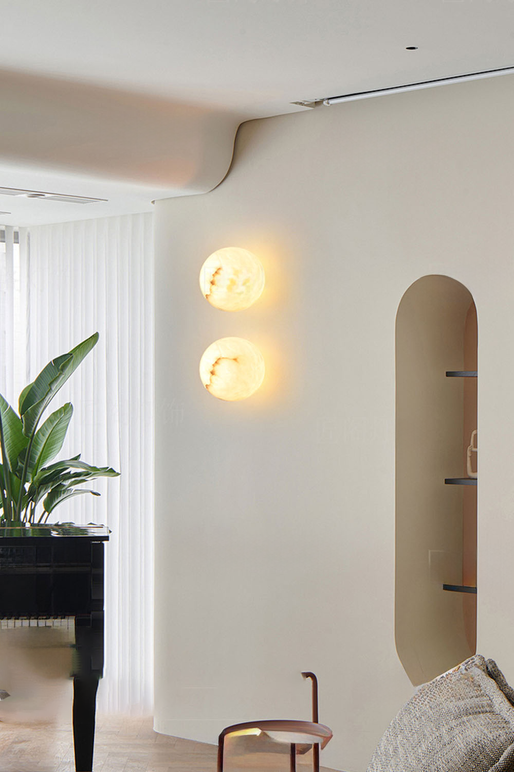 Snow-Vein Stone Globe Wall Lamp - view 2 | morylighting