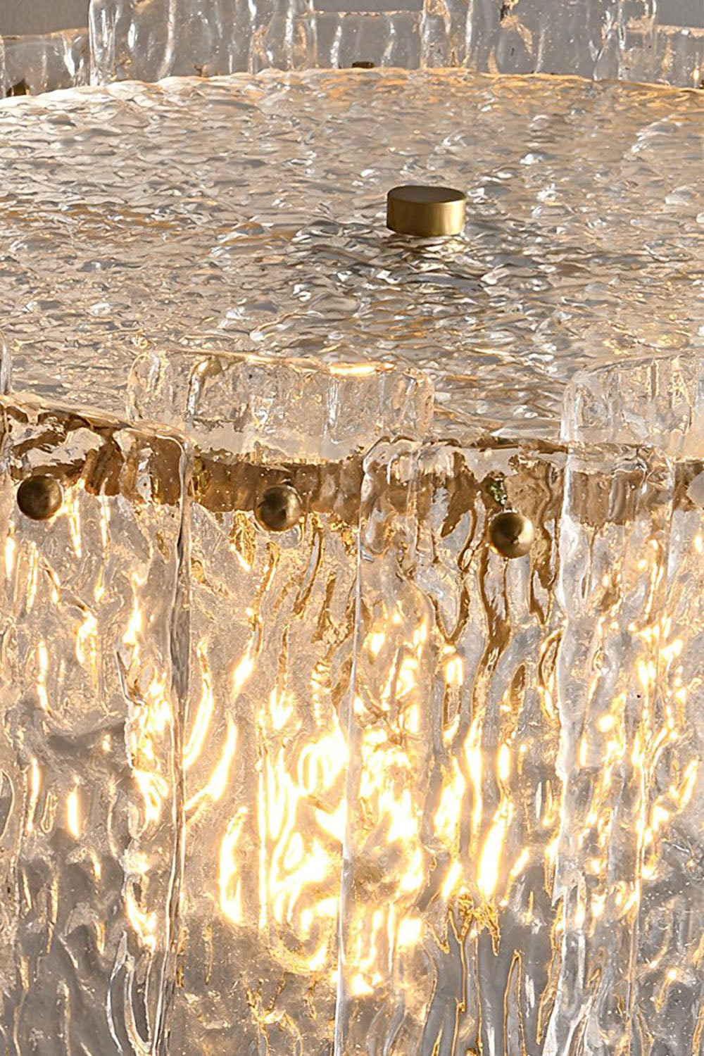 Solene Stacked Glass Table Lamp | Textured Glass and Brass | Top-down close-up highlighting the textured glass cover and shade | vexa lamps