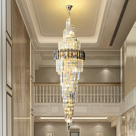 Morylighting Grand Spiral K9 Crystal Chandelier - dramatic American stairwell with soaring ceiling