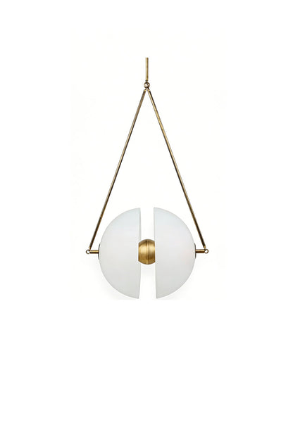 Split white glass hemisphere pendant light with brass hardware | Metal, Glass | Front view isolated on white background | vexa lamps