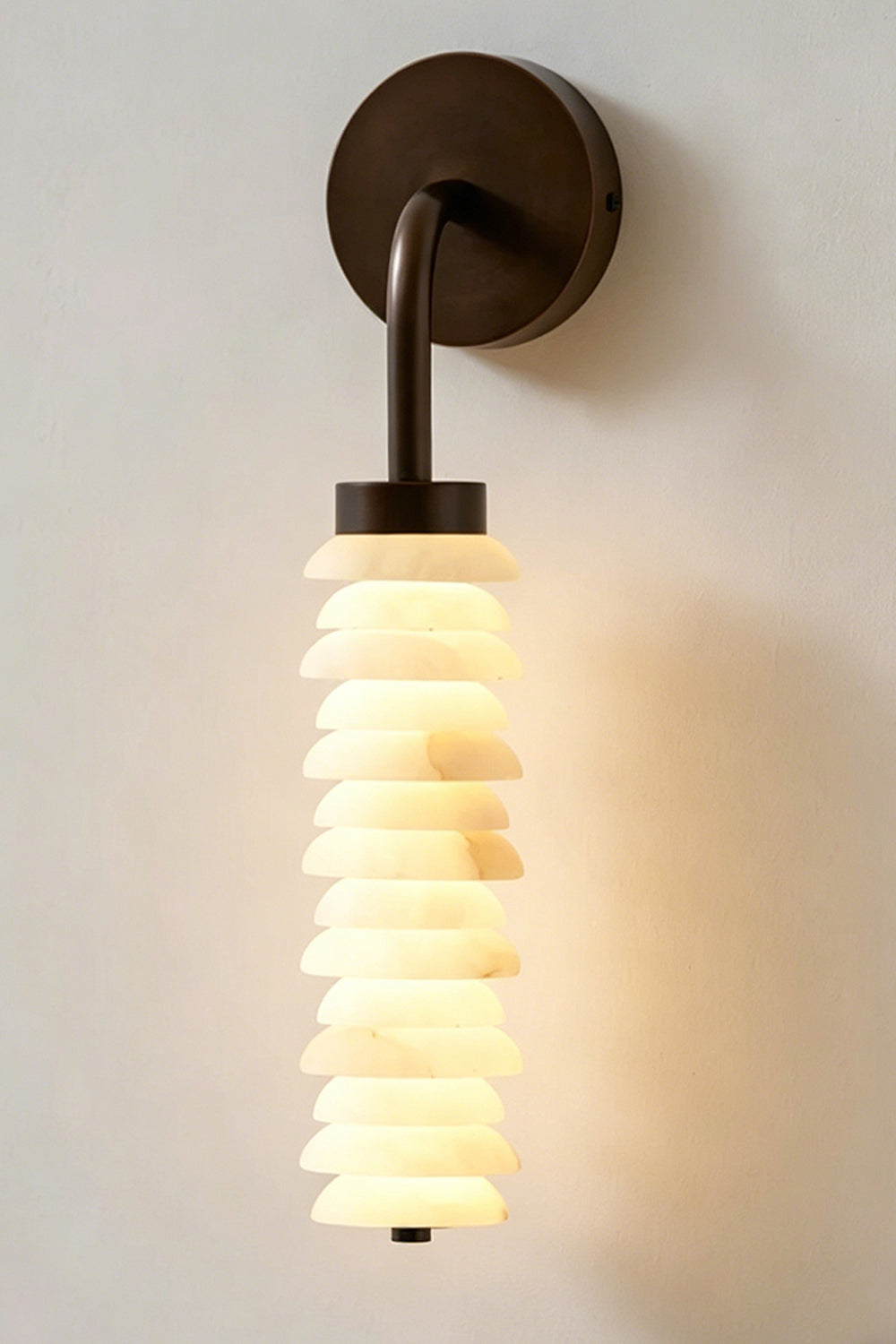 Stacked Strata Alabaster Wall Lamp | Alabaster, Metal | Unlit product detail showing white stratified alabaster | vexa lamps