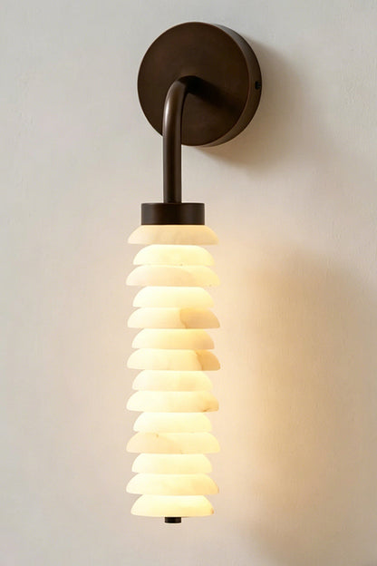 Stacked Strata Alabaster Wall Lamp | Alabaster, Metal | Unlit product detail showing white stratified alabaster | vexa lamps