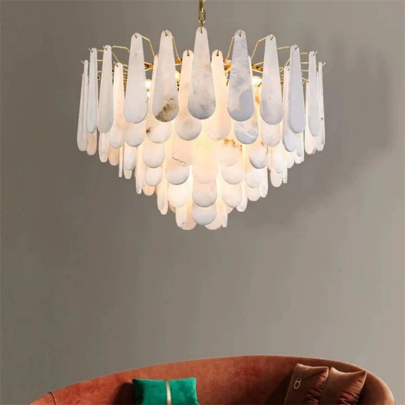 Alabaster Feathery Chandelier 21.7"D 31.5"D