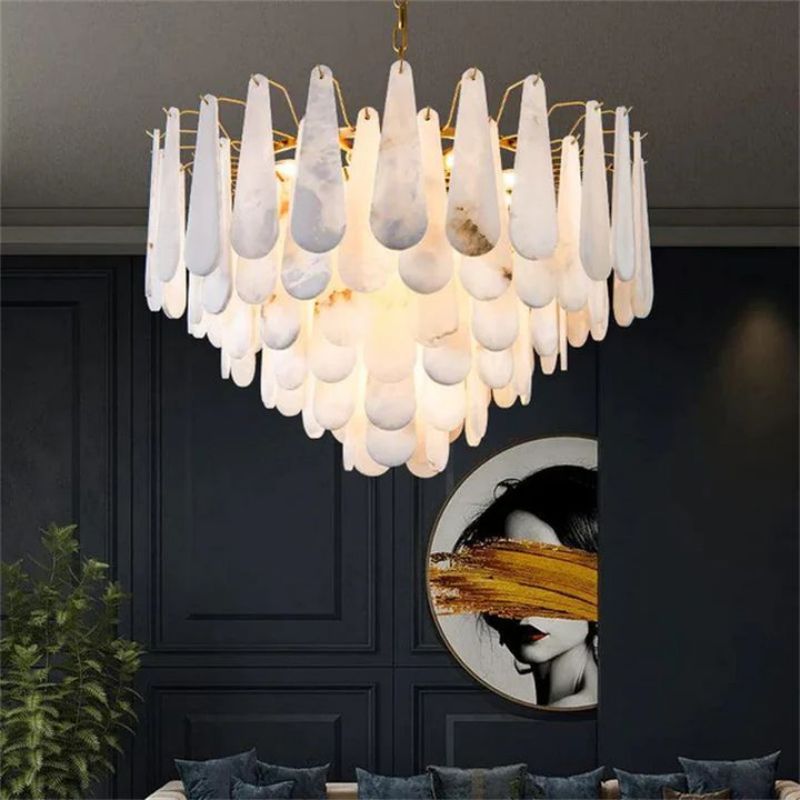 Alabaster Feathery Chandelier 21.7"D 31.5"D