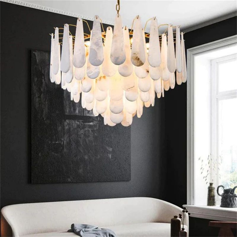 Alabaster Feathery Chandelier 21.7"D 31.5"D