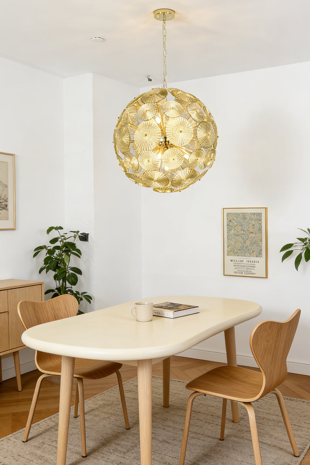 Lit spheres glass cluster chandelier | Metal, Glass | Installed in a traditional dining room over a table | morylighting