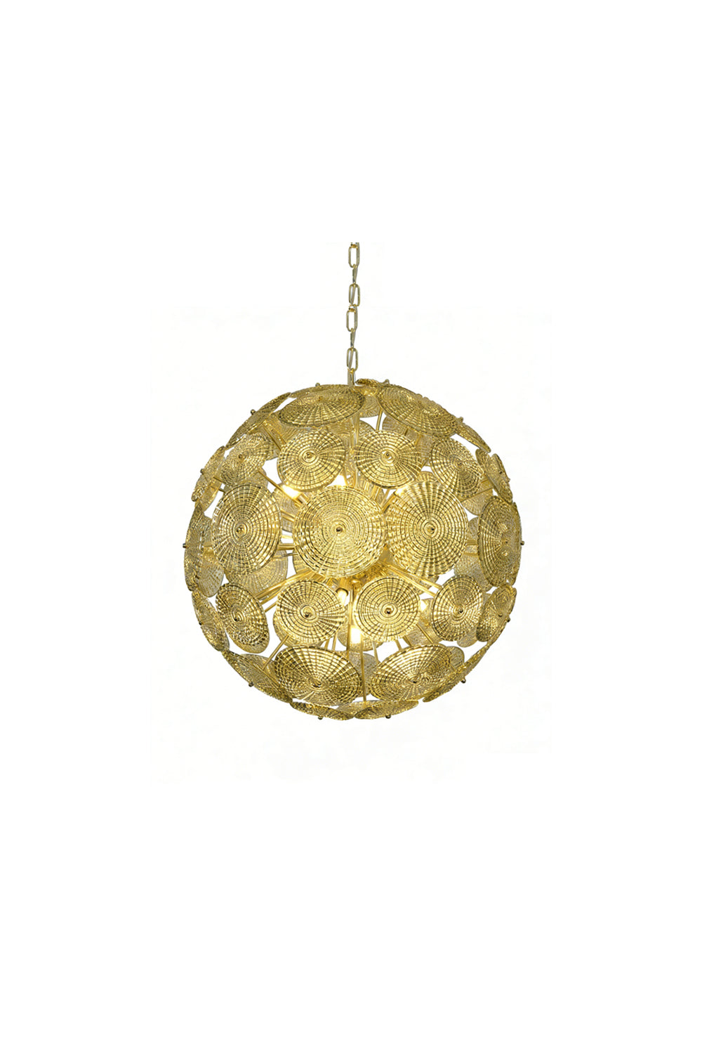 Unlit spherical glass disc pendant light | Metal, Glass | Full front product shot | morylighting