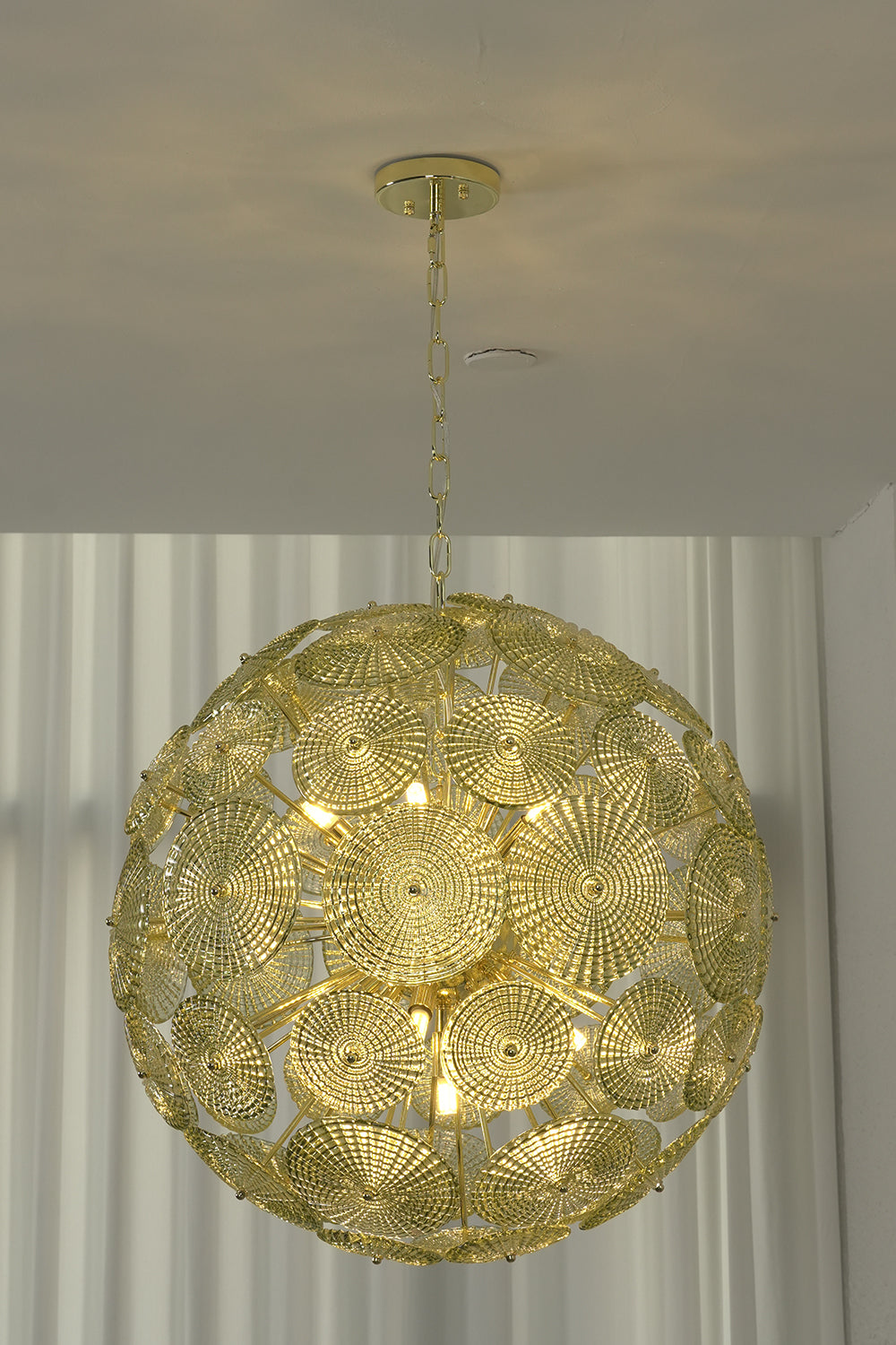Lit modern classic spheres glass lamp | Metal, Glass | Full lit front product shot | morylighting