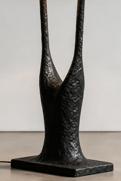Sylva Branching Linen Shade Floor Lamp with a textured black base featuring a unique design.