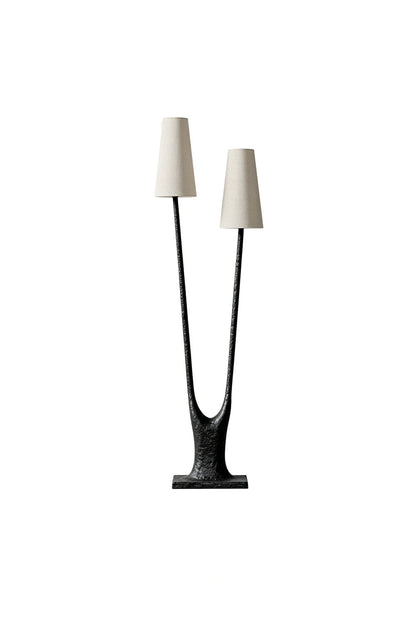 Sylva Branching Linen Shade Floor Lamp with two elegant shades and a unique design suitable for modern decor.