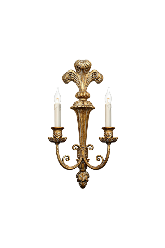 Tamsin Carved Plume Candle Wall Lamp | Carved Resin and Brass | Front full view on a pure white background, unlit | vexa lamps