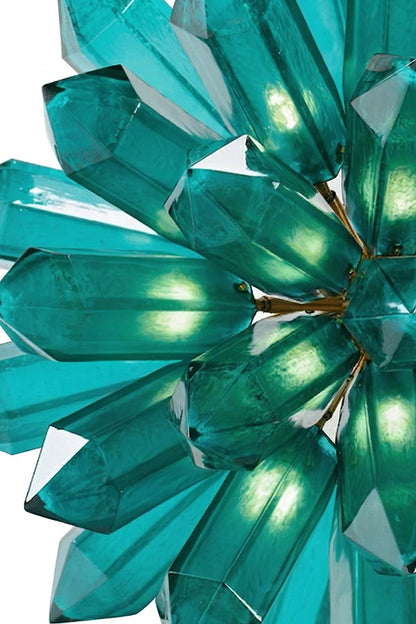 Top-down view of teal prism cluster | Metal | Glass | Detailed look at the cluster arrangement and internal frame | vexa lamps